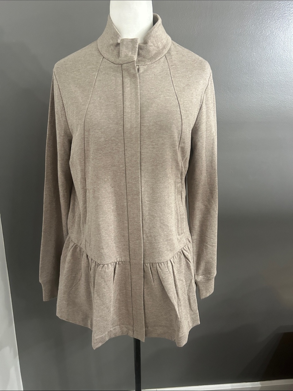 CAbi Taupe Peplum Zip-Front Jacket